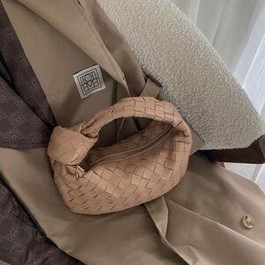 Woven Hobo Top Handle Bag Beige Faux Leather Bottega Style